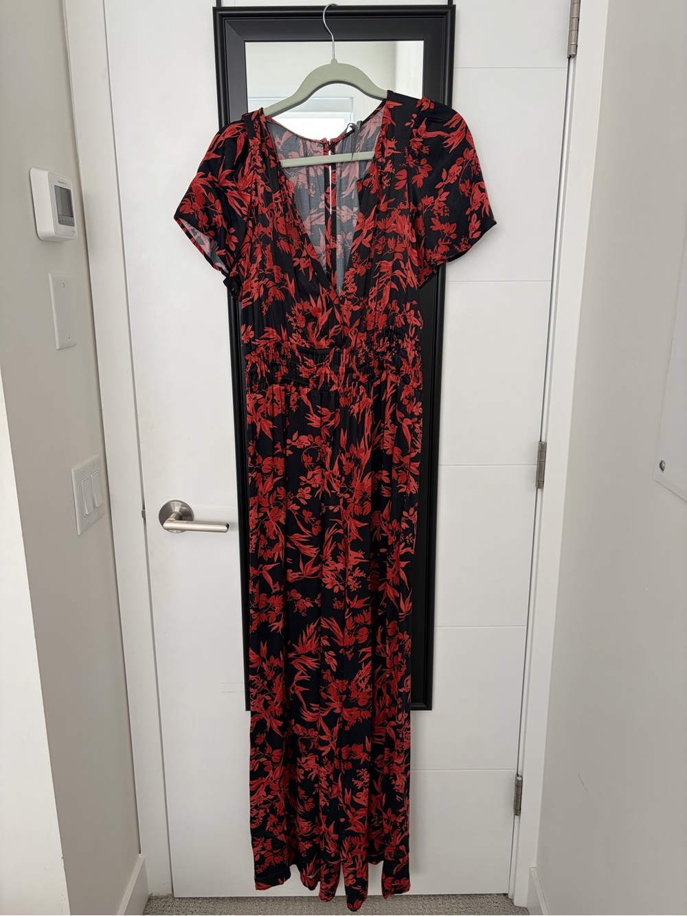 Women's Black and Red Floral Jumpsuit